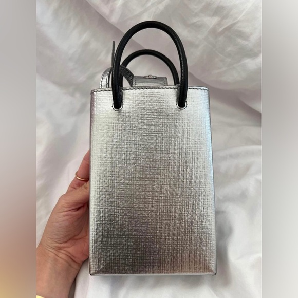 AUTHENTIC - BALENCIAGA PHONE HOLDER BAG in SILVER - Picture 2 of 5
